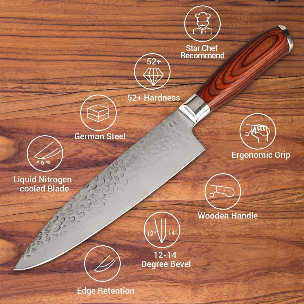 Top Sale 3 Pcs High Carbon German Stainless Steel Hammered Kitchen Knives Set Cooking Fruit Paring Chef Knife Set