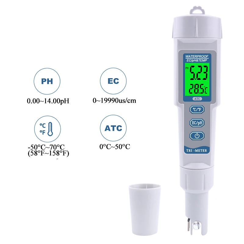 
PH-983 Multi-parameter PH Meter Digital Pen Type Water Quality Tester 3 in 1 pH EC TEMP Meter Tester for Drink Water Aquarium 
