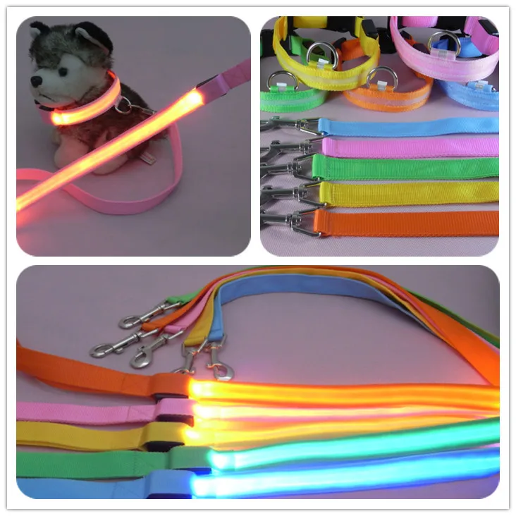 Wholesale Custom Pet Dog LED Collar Light Up Dog Collar Luxury Adjustable Nylon Rechargeable LED Pet Dog Collar and Leash Set