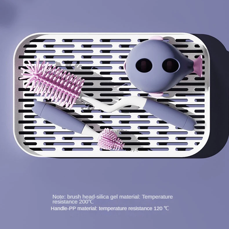 Colorful Silicone Milk Bottle Brush Food Grade Silicone Soft Bristle Feeding Bottle Brush Set With Holder