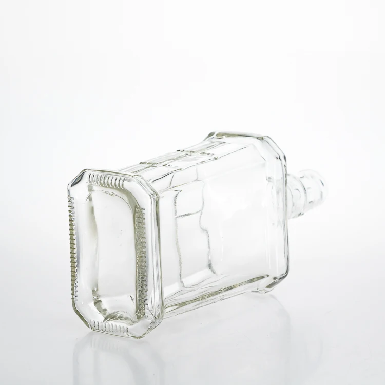 OEM Logo Printing 180 ml 6 oz Flat Square Rum Wine Bottles Clear Brandy Bottle Glass Spirit Bottle