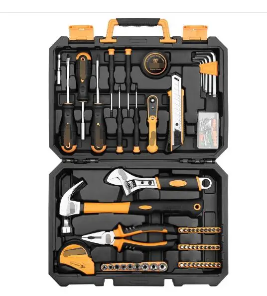 100 Piece Home Repair Tool Set,General Household Hand Tool Kit with Plastic Tool Box Storage