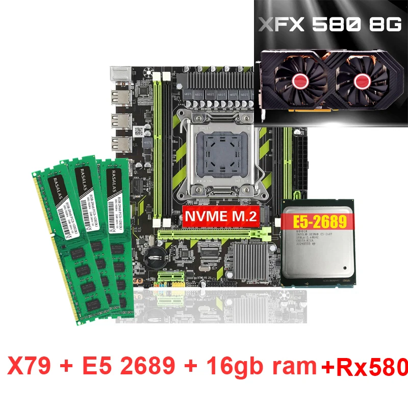  Материнская плата X79 combos с LGA2011 Xeon E5 2689 16 ГБ оперативной памяти и графической картой Rx580 8