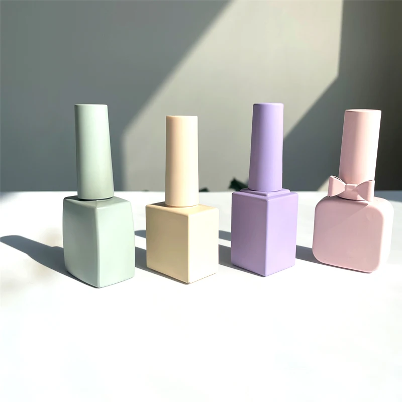 Factory Custom 8ml Frosted UV gel glass bottle packaging empty Square Silver cap nail polish bottle with Brush cap