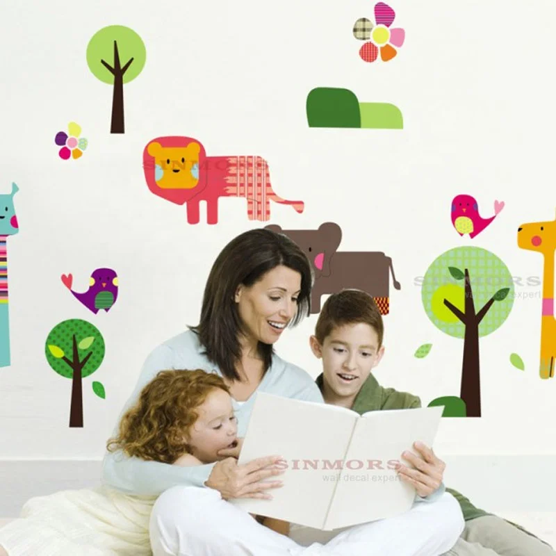 Наклейка на заказ детские Мультяшные животные Тигр обезьяна виниловые наклейки детская комната джунгли настенные наклейки
