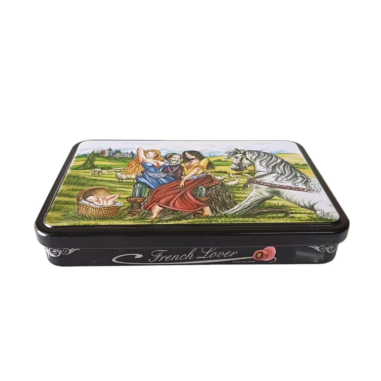 Flat tinplate box for cosmetic products 100ml cosmetic tubes outer decorative metal box packaging