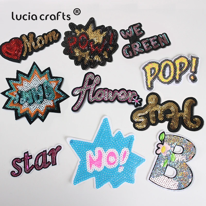 Random Mixed Letter Love Shiny Sequin Patches Iron On Patches Badge Clothes Backpack DIY Stripe Applique Crafts L0417