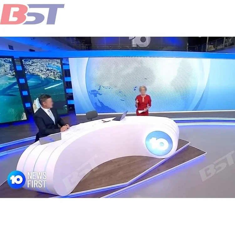 Customized White Arc Shape broadcast table of Radio TV Broadcasting Equipment  TV news desk