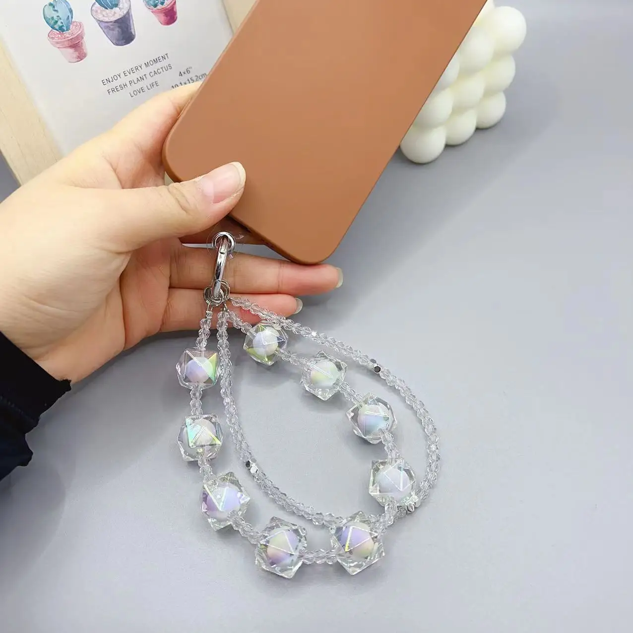 Trendy Mobile Phone Rope Pearl Chain Diamond Pendant Beaded Gemstone Pendant Bag Keychain Pendant Cellphone Chains