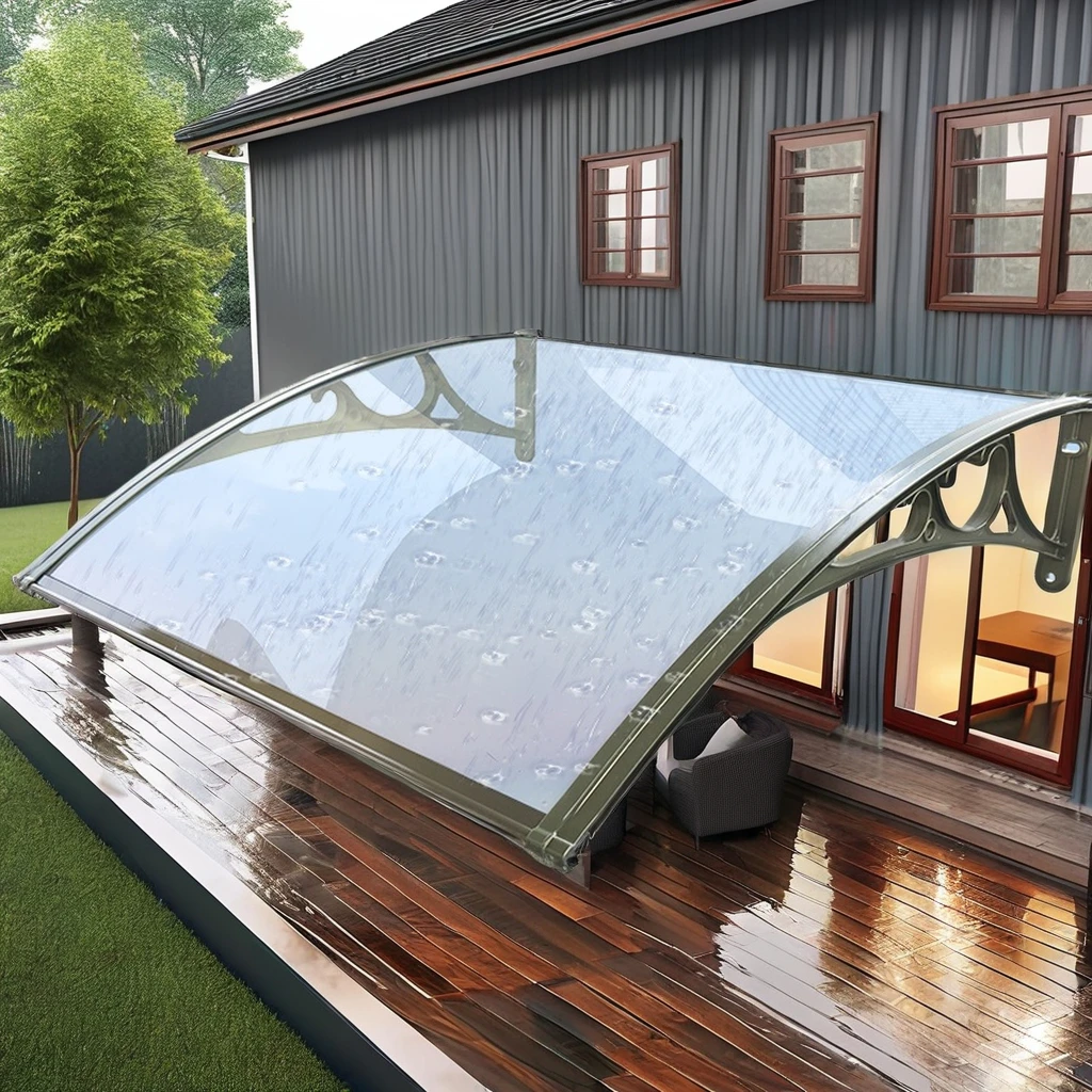 All-Season Impact-Resistant Polycarbonate Canopy Frame White Plastic Outdoor Awning Window Terrace Manual Operation for Pavilion