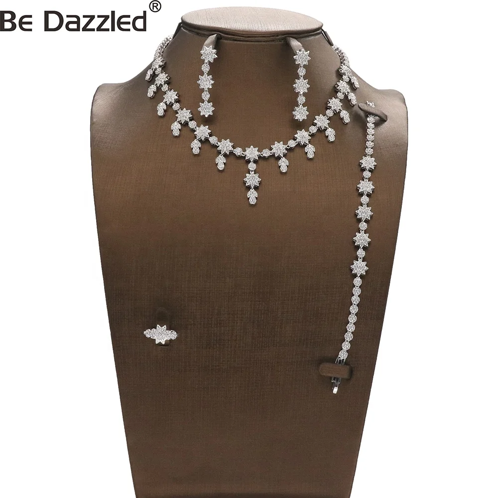 Factory Direct Sales Luxury Four-piece Wedding Accessories Set Clear CZ AAA Tassel Necklace Earrings Ring Jewelry Set For Woman