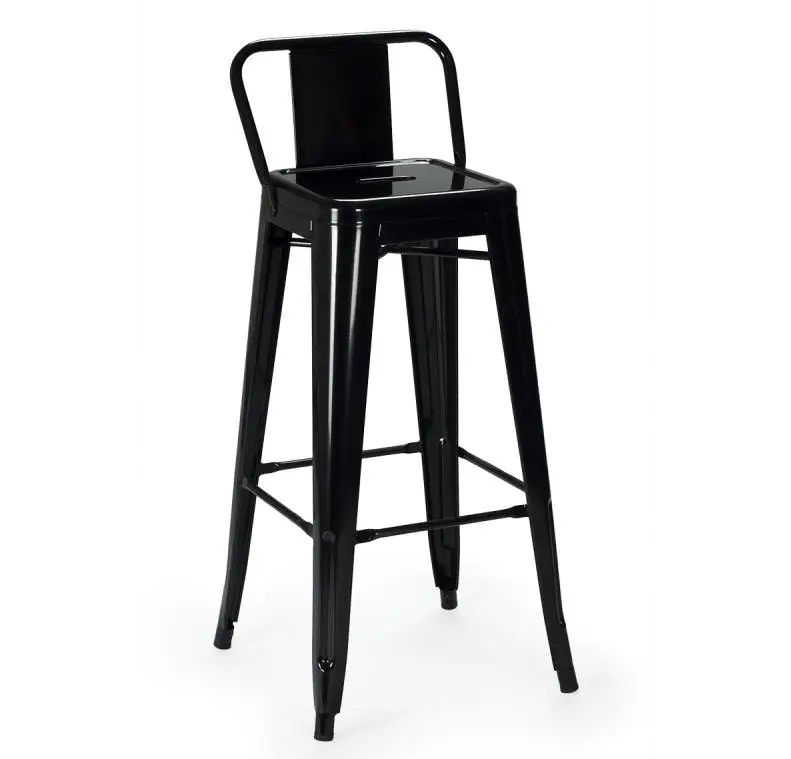 Black rustic counter height metal bar chair with backrest
