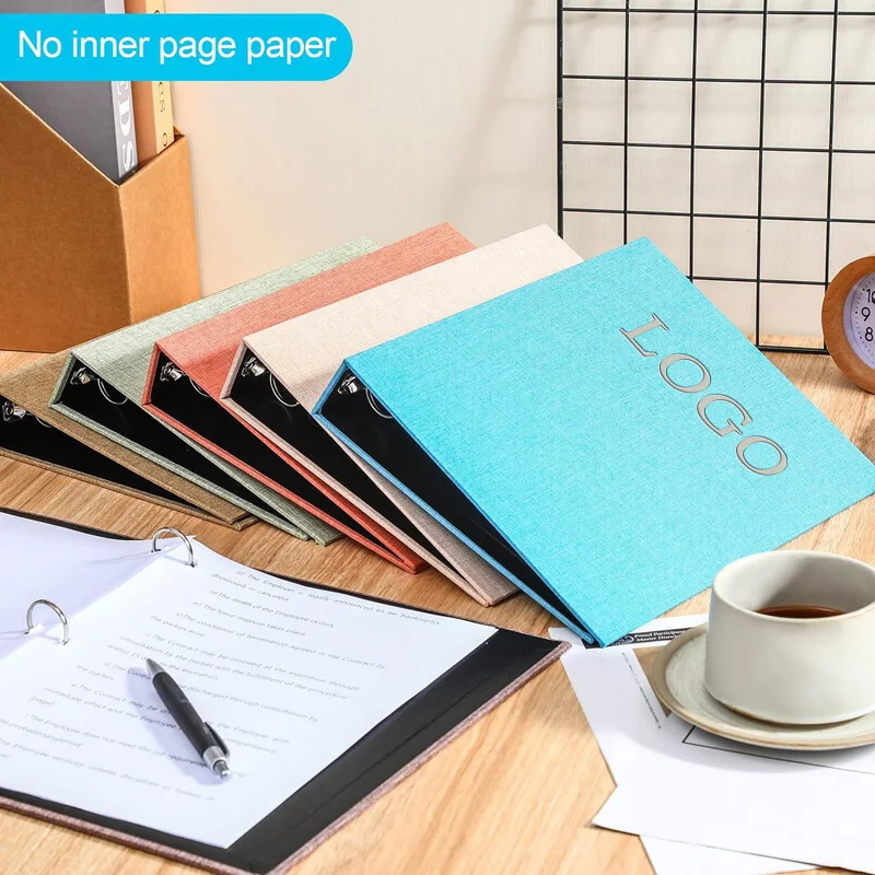 Hard Cloth Linen Cover with Custom Logo Files Folder Rings Binder for A4 A5 Paper