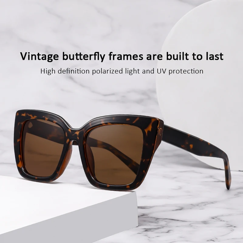Cat-Eye Square Polarized Sunglasses with Sculpted Acetate Frame and Reinforced Durable 3+2 Hinges Sunglasses for Women