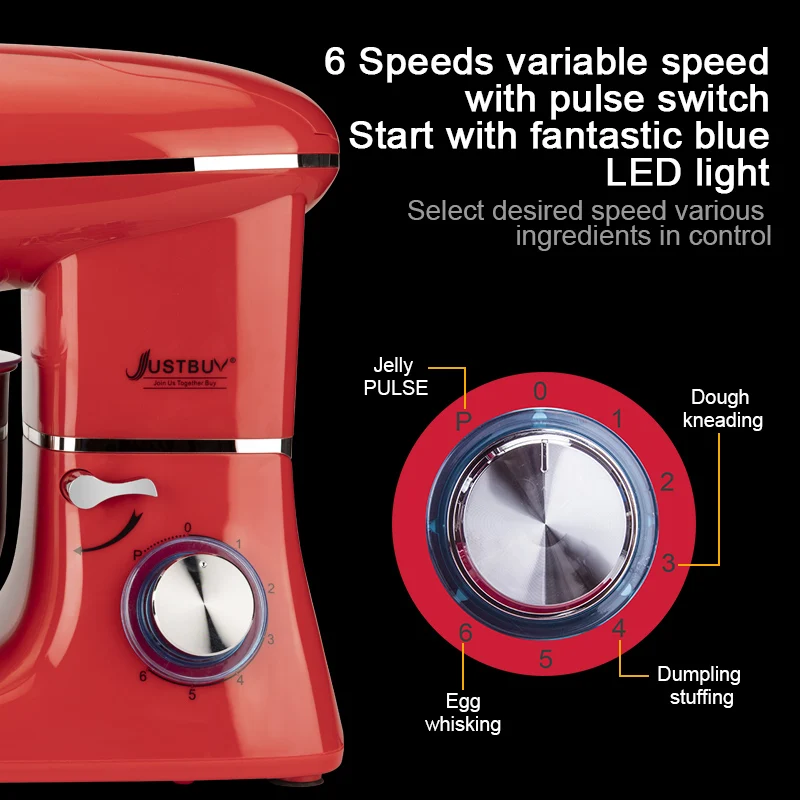 Amazon Hot Selling JUST BUY 1500W 5.5L Stainless Steel Bowl Dough Kneading Machine Stand Mixer Kitchen Planetary Food Mixer