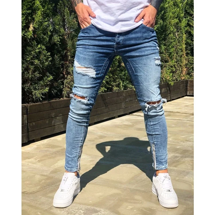  In Stock New Fashion Distress Ripped Skinny Slim Fit Men