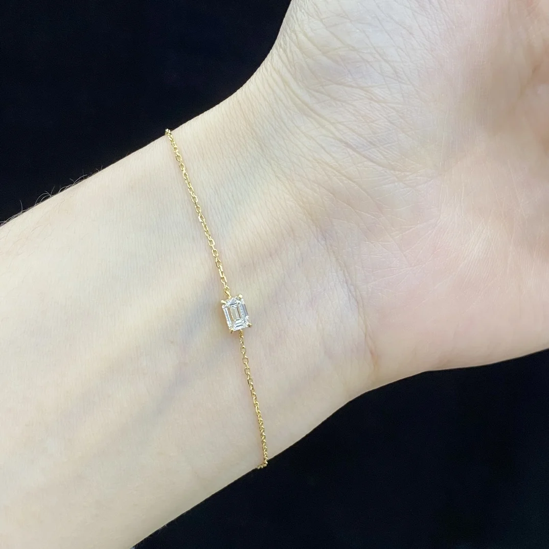 Abiding Gold Jewelry Factory Wholesale Real 18K Gold Chain Bracelet 0.305ct Emerald Cut Certified Lab Grown Diamond Bracelet