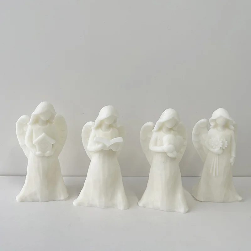 3d Bouquet Heart With Wings Angel Soap Gypsum Plaster Resin Silicone Candle Mold Diy Blessed Art Ornaments For Home Decoration