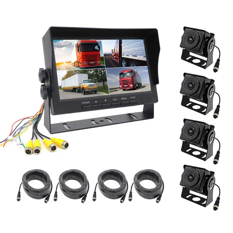 Bus Fire Truck 4 Channel CCTV Reverse Rearview Surveillance HD Bus Rear Quad Screen 1080P DVR Monitor Tow Truck Camera System
