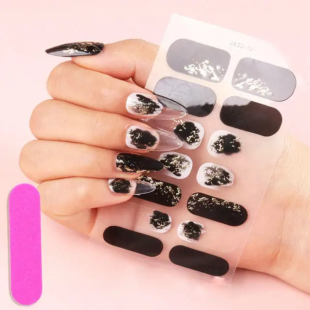 New Women Girls Nail Art Stickers Gradient Full Nail Wraps Glitter Adhesive Marble Nail Strips Stickers