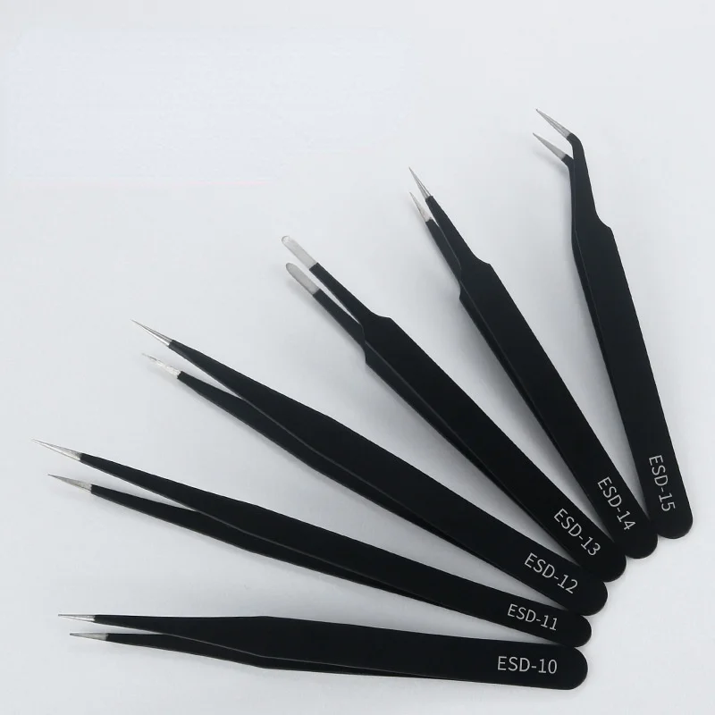 
2021 Designer Stainless Steel Black Antistatic Tweezers 