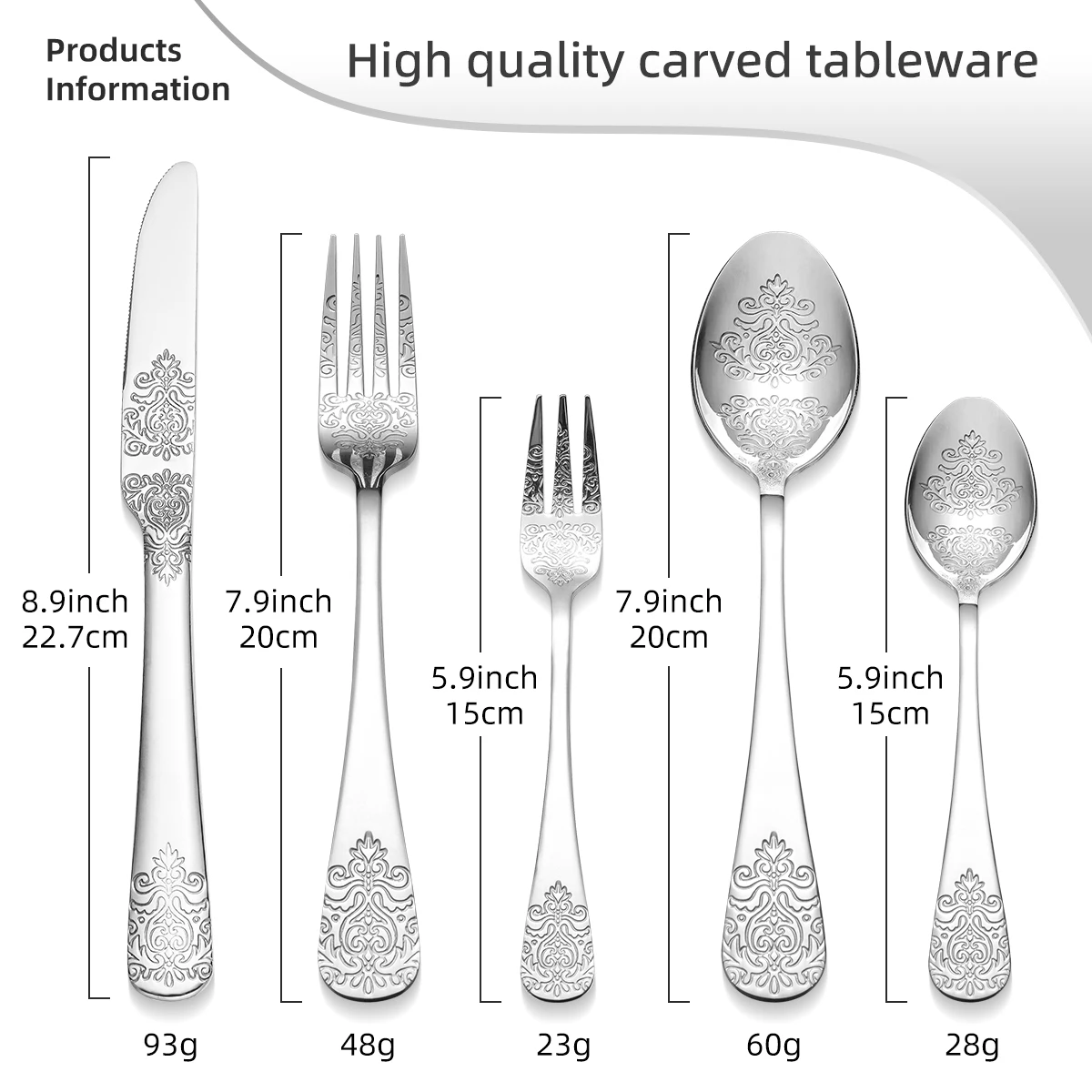 Middle East 5/65/200 Pcs Floral decorative Fork Knife And Spoon Silverware 3D Laser Cutlery Set Stainless Steel Flatware