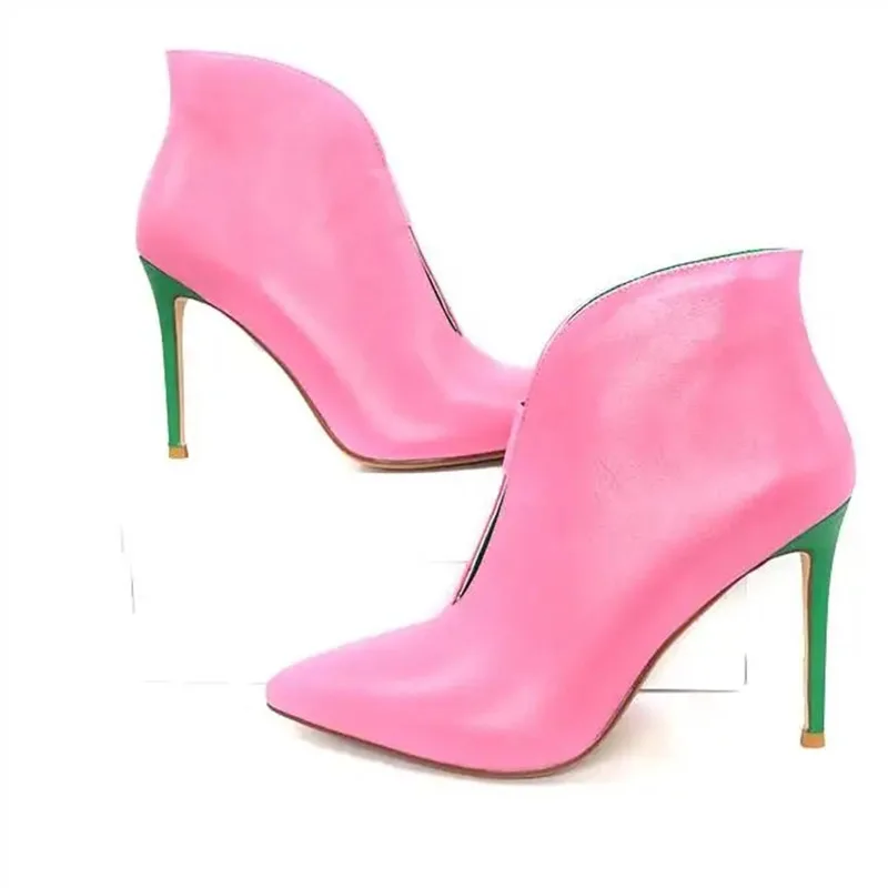 Support OEM/DOM Latest Design Women Leather Boots Pink Green Red Stiletto Women High Heels Open Vamp Boots
