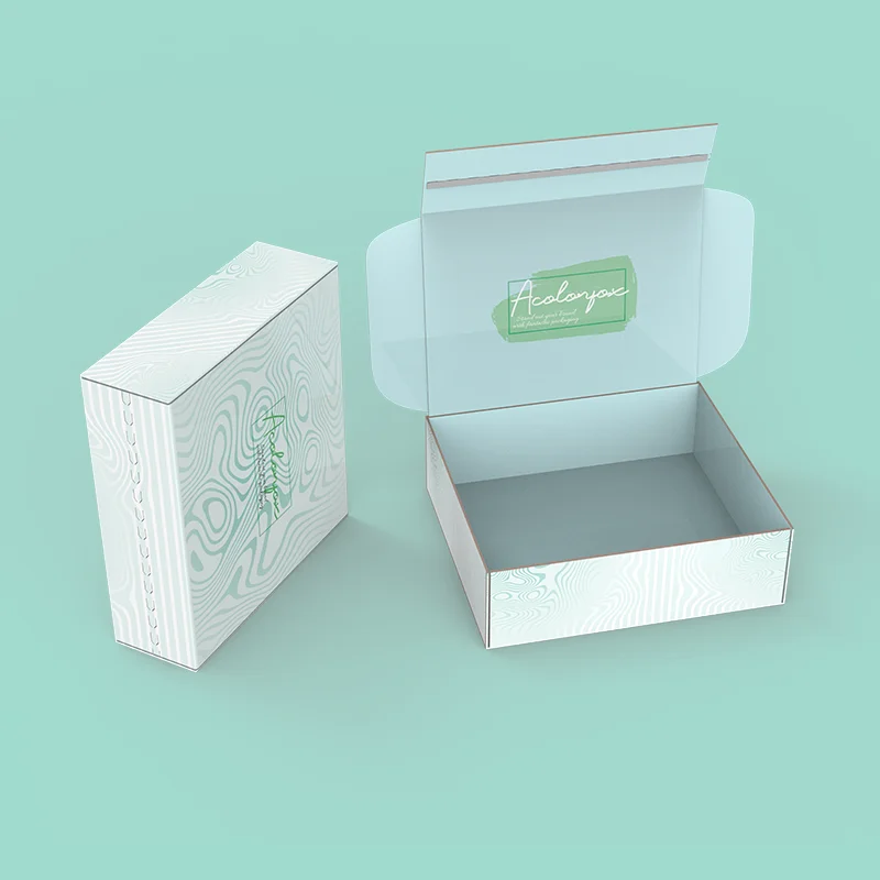 Custom Mint Green Wavy Curve Lines Ripple Pattern East Tearing Open Corrugated 16Oz Tumbler Mailer Boxes