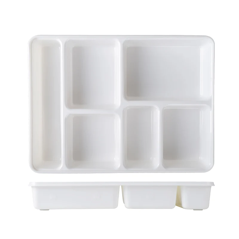 6 Compartment Divided Food Plate Melamine Plastic Hospital Deep Container Tray