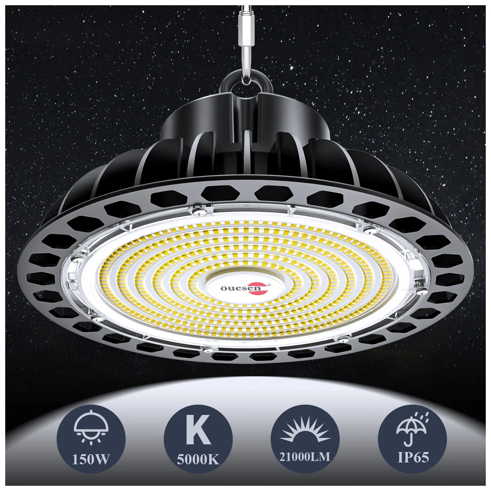 5 Years Warranty IP65 High Bay Light Black Heat Dissipation Aluminum 5000K Daylight 150W LED High Bay Light