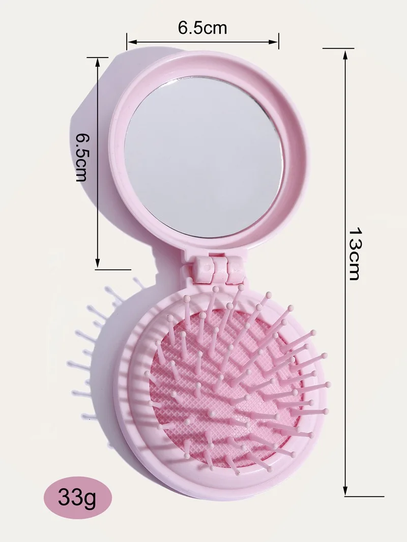 Round shape Plastic hair brush set with mirror low price folding pocket travel hair comb brush