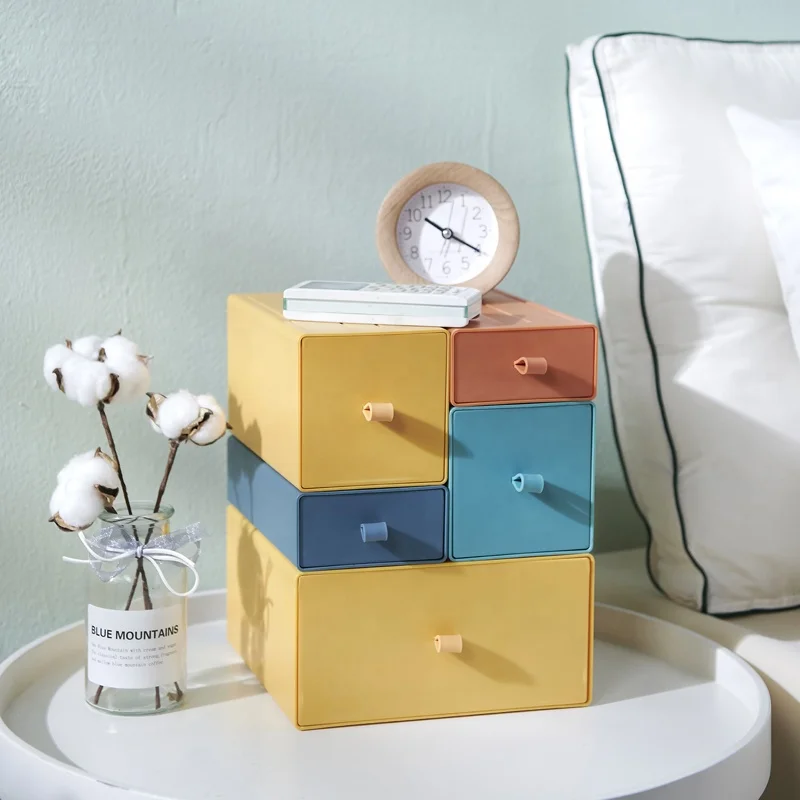 YIKEYOU  Wholesale Color Plastic Desktop Storage Box Plastic Desk Organizer with Drawers