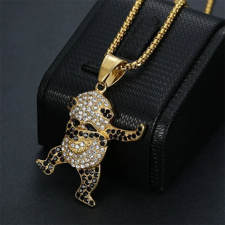 Fine fashion jewelry hip hops street dance pendant stainless steel animal panda diamond pendant necklace