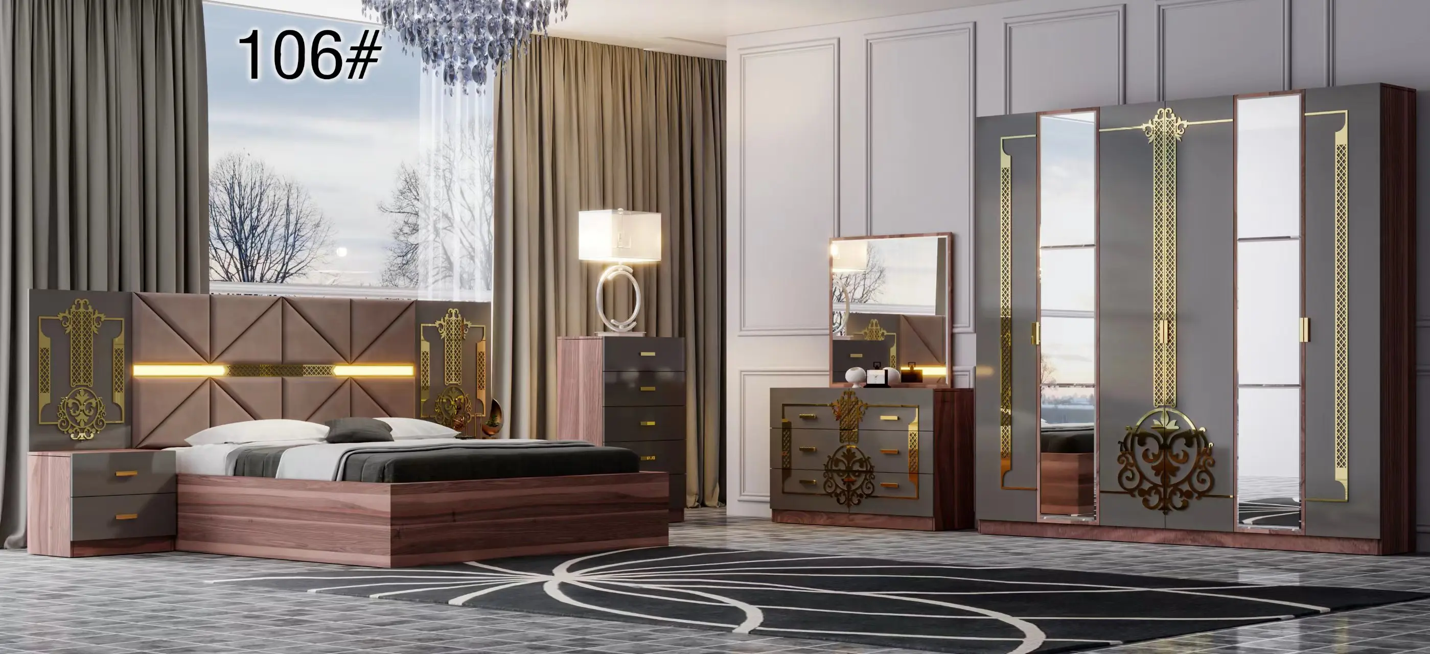 King size grey headboard bedroom furniture modern home furniture 5pcs one set