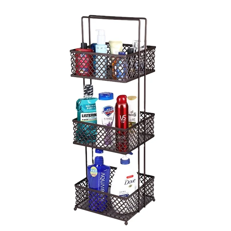 3 Separate Vertical Metal Bathroom Storage Racks For Towels, Shower Gel, Shampoo, And Bath Salts