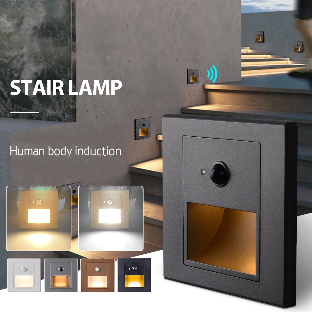 Smart motion led step night light indoor recessed bedroom living room stairs hallway sensor wall lights