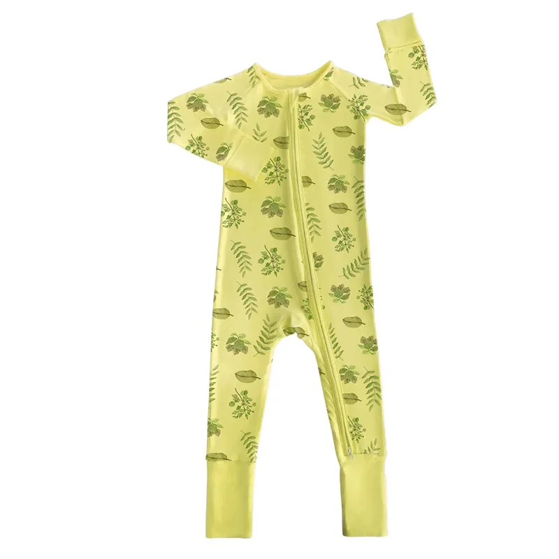 Custom Soft Infant Bamboo Clothing Print Zipper Baby Bamboo Romper Organic Fabric Viscose Pajamas Baby Clothes Wholesale