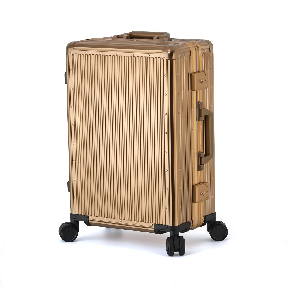 Factory Fashion Stainless Steel Titanium Plating Luggage Carry On Hard Metallic Suitcase With YIF TSA Lock