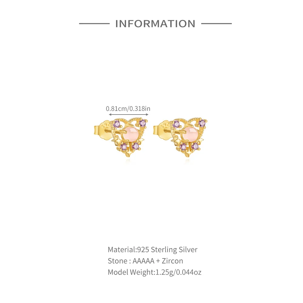 New Love Heart Planet Crown Butterfly Pink Zircon Stud Earrings Women Gift Cartilage Helix Screw Back Piercing Jewelry