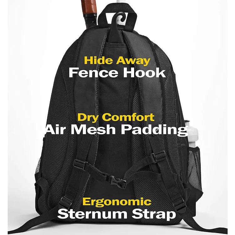 Backpack padel 20inch padded compartment polyester padel tennis racket backpack with shoe pocket