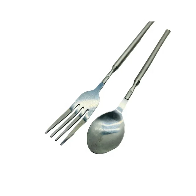 Extension Camping Forks And Spoons BBQ Tool Stainless Steel Telescopic Pole For Outdoor Picnic Family Party
