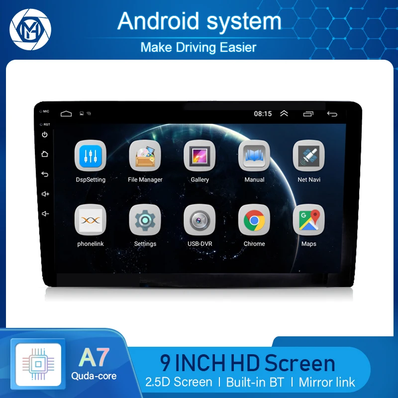 10.1' Autoradio 2 Din Android Car Radio Stereo 2Din HD 2.5D Tempered Glass Touch Screen Car Video WIFI GPS BT
