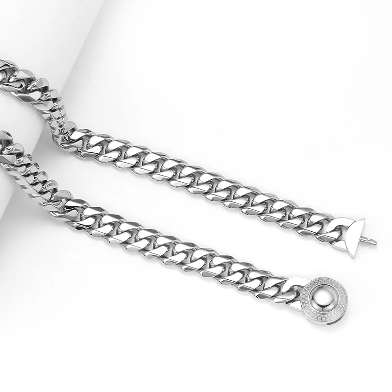 Miami Cuban Chain Bracelet Jewelry Stainless steel Icy Diamond CZ Clasp cuban link Necklace Jewelry
