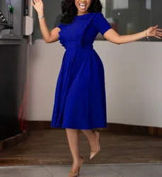 Autumn Elegant Fashion Large Size Soild Office Career Dresses Lady