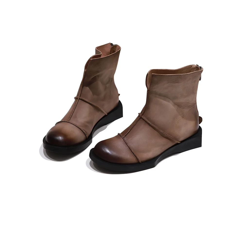 Hot sale trend ankle high genuine leather fur zip up platform heel for women and ladies wholesale boots shoes manufacturer