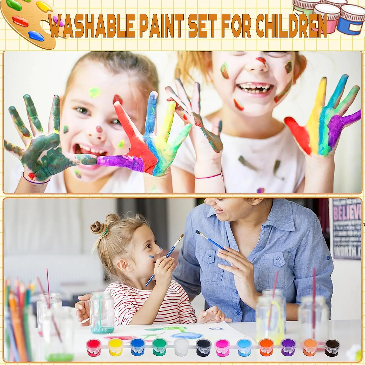 Popular promotional  Mini Acrylic Paint Set for 12 Colors  3ml Washable Acrylic Paint Strips with 40 Paint Brushes