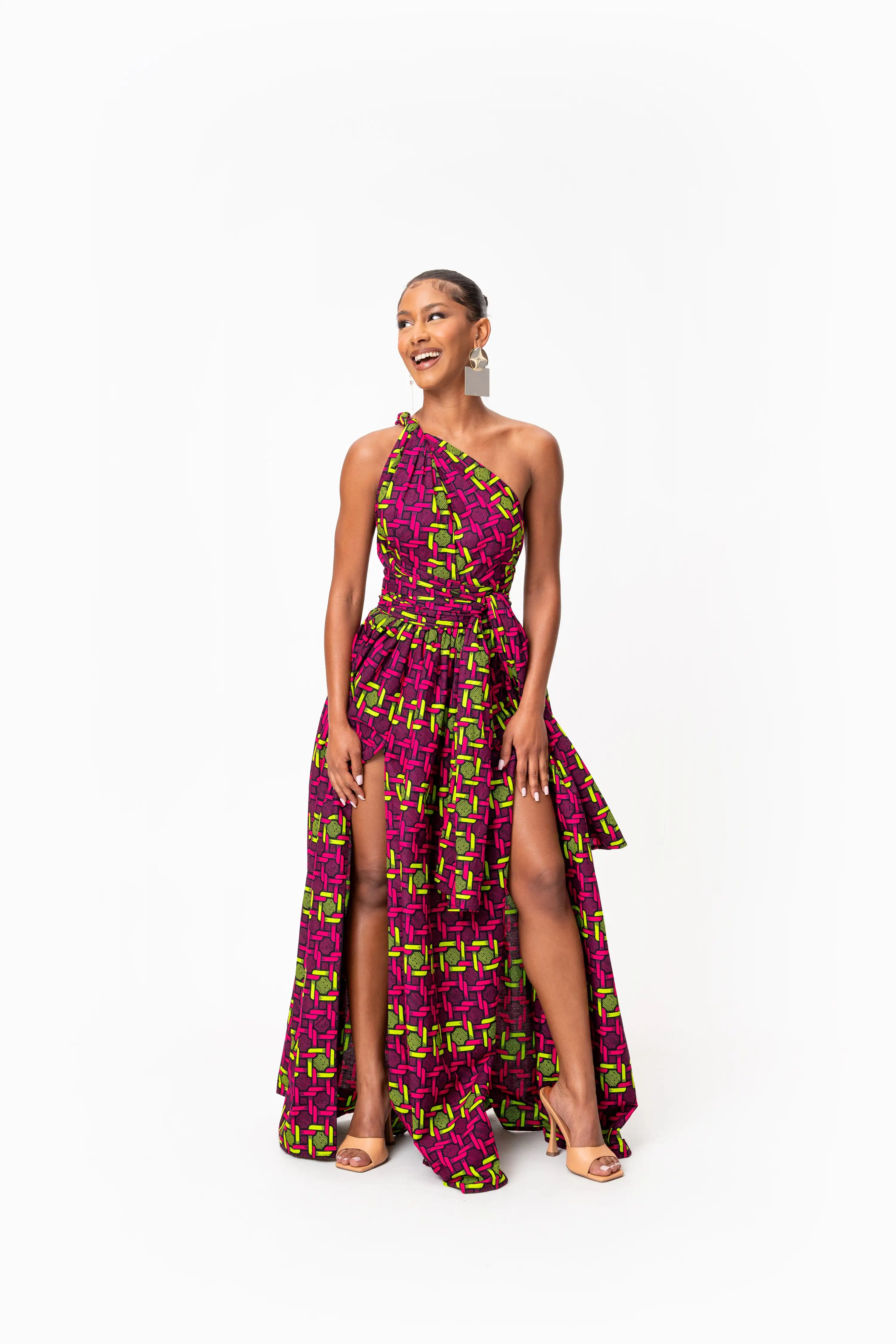 Freedom Shoulder African Print Maxi Dress Geometric Pattern for Women Fashion Summer Beach Party Clothing Multi Transformer Slim