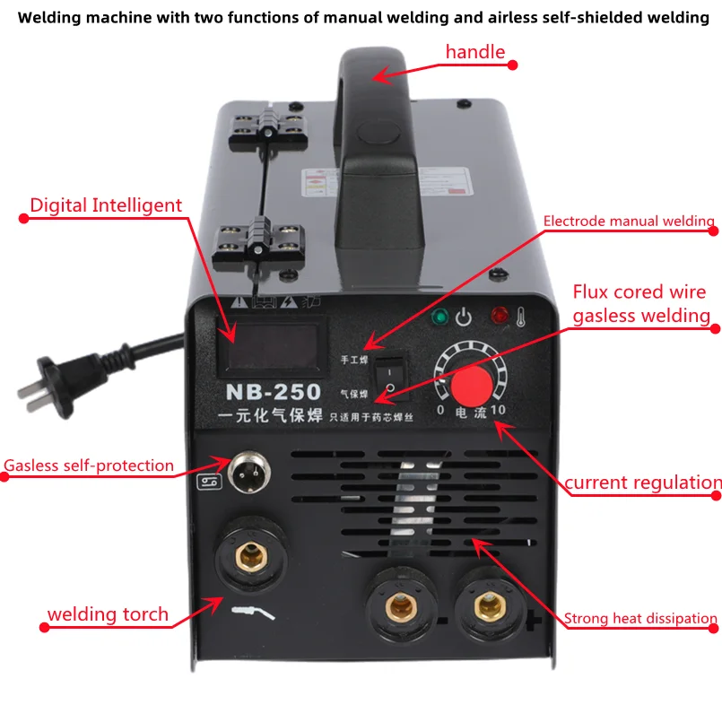 NB 250 Small Mig Inverter Mini Gasless Mag Welder Provide Customized Welder IP21S Multi Function MIG MMA ARC Welding Machine