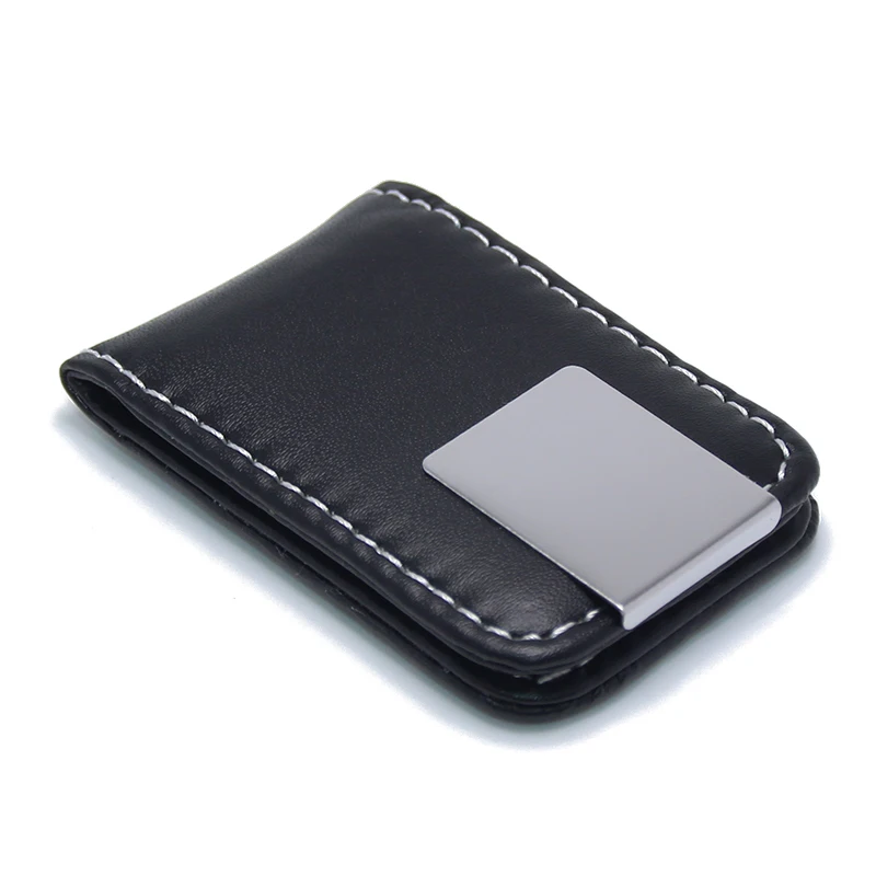 
Magnet Wallet ID Credit Clip Cash Holder Black Leather Metal Paper Clips Purse Stainless Steel Business Mens Leather Money Clip 