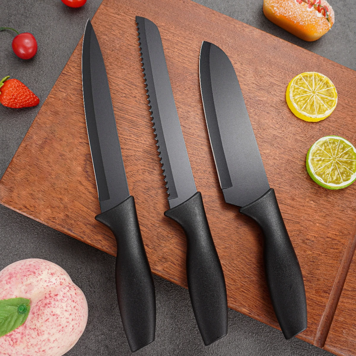 Wholesale 7 pcs Black Chef Knife Kitchen Shear Stainless Steel Kitchen Scissors Kitchen Knife Set With Plastic Cover